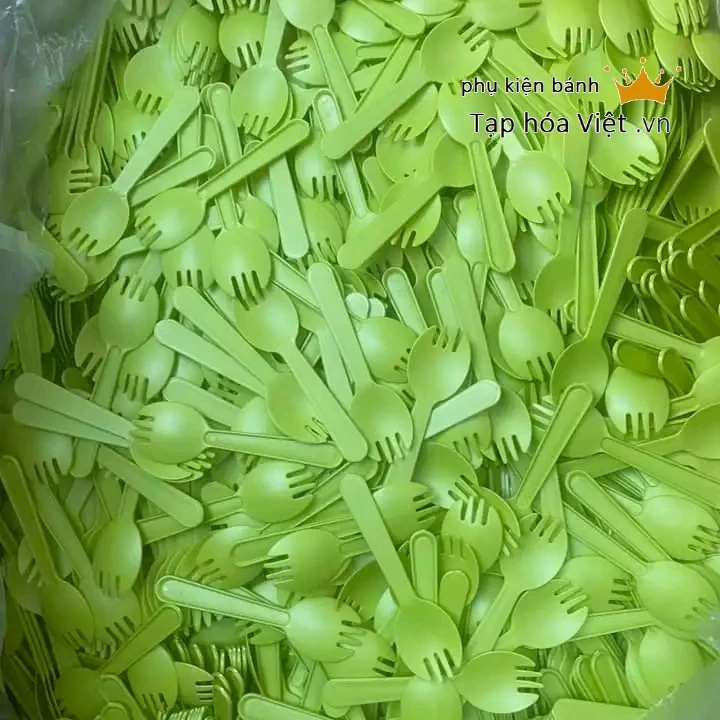 (1Kg) Bịch ~550 Chiếc Nĩa Nhựa_Xanh Lá