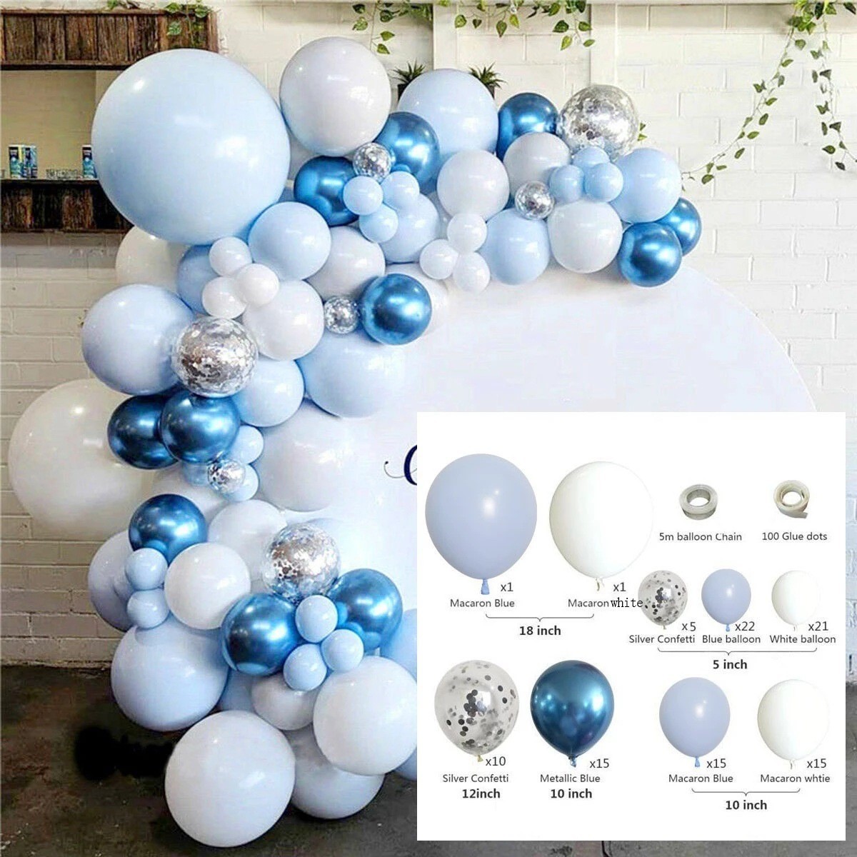 Chuỗi Bóng Bay_Xanh Pastel 107Pcs