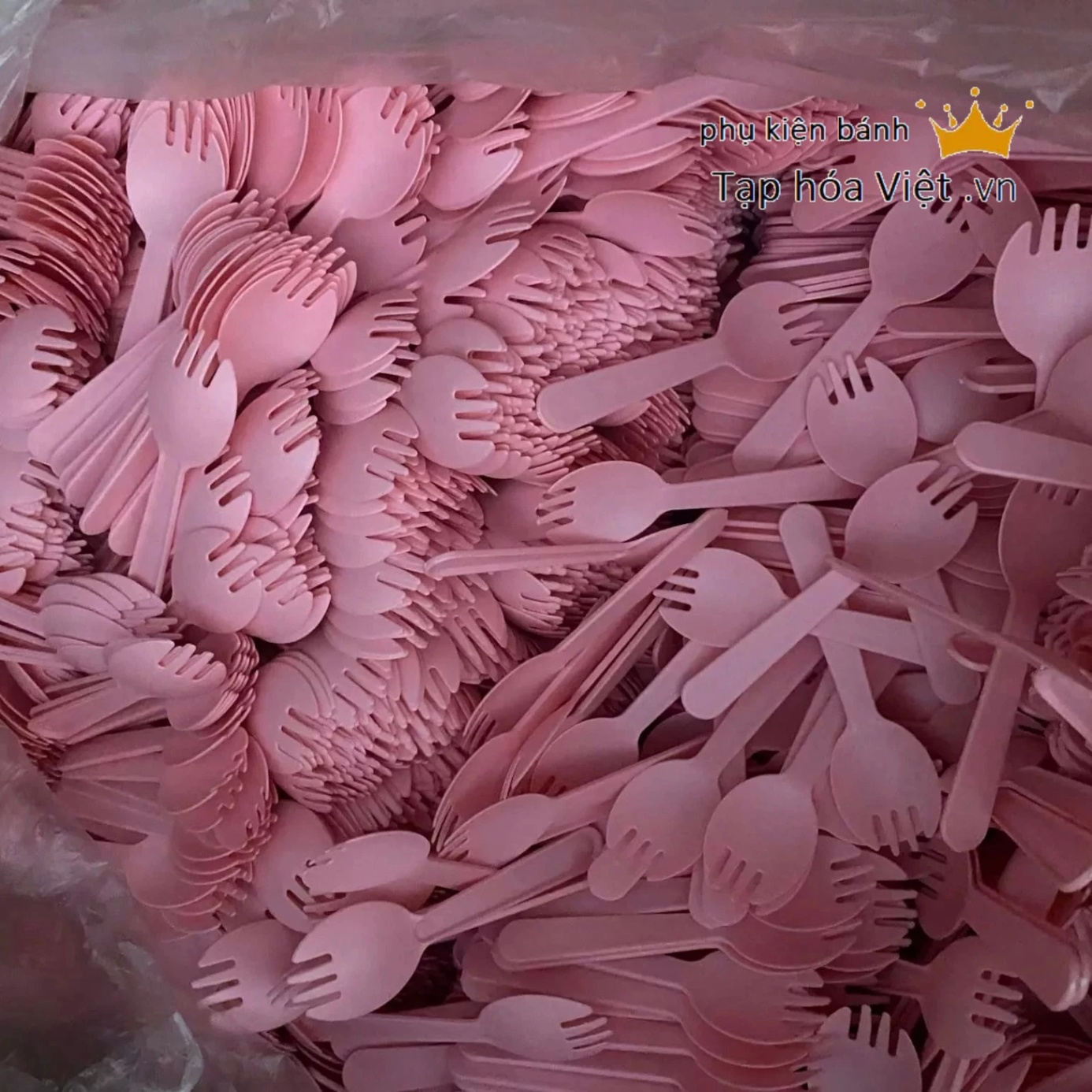 (1Kg) Bịch ~550 Chiếc Nĩa Nhựa_Hồng