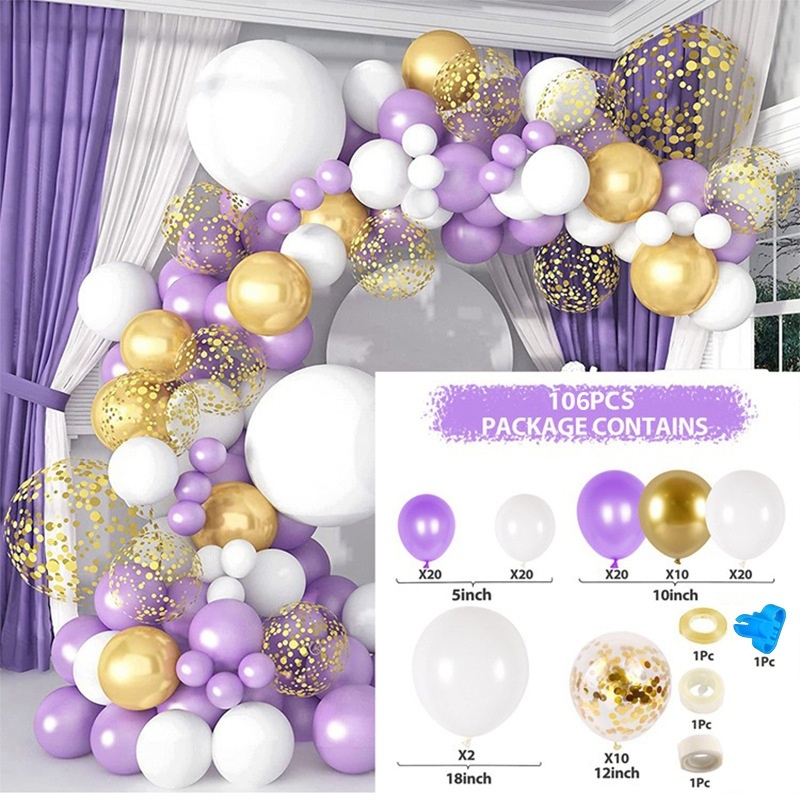 Chuỗi Bóng Bay_Vàng Tím 106Pcs