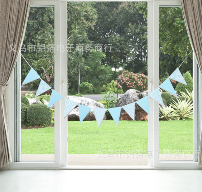 Dây Cờ Tam Giác Ép Kim_Cờ Xanh Nhạt