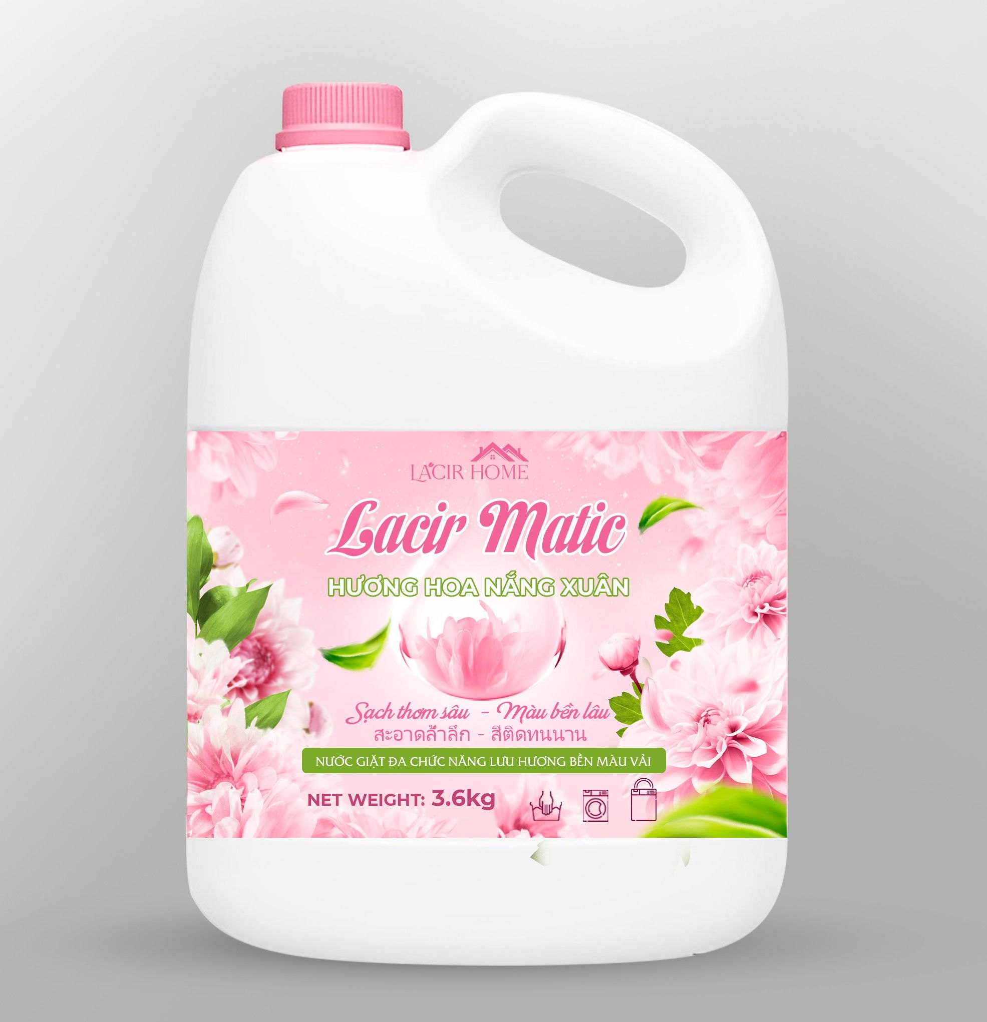 Nước giặt Lacir Matic hương nắng xuân X2 3,6kg màu hồng