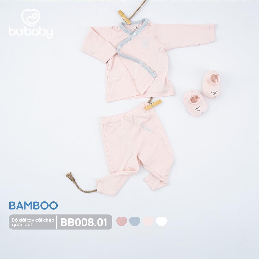 Bu Baby-Bộ dài tay cài vai quần cạp cao màu hồng 9-12M