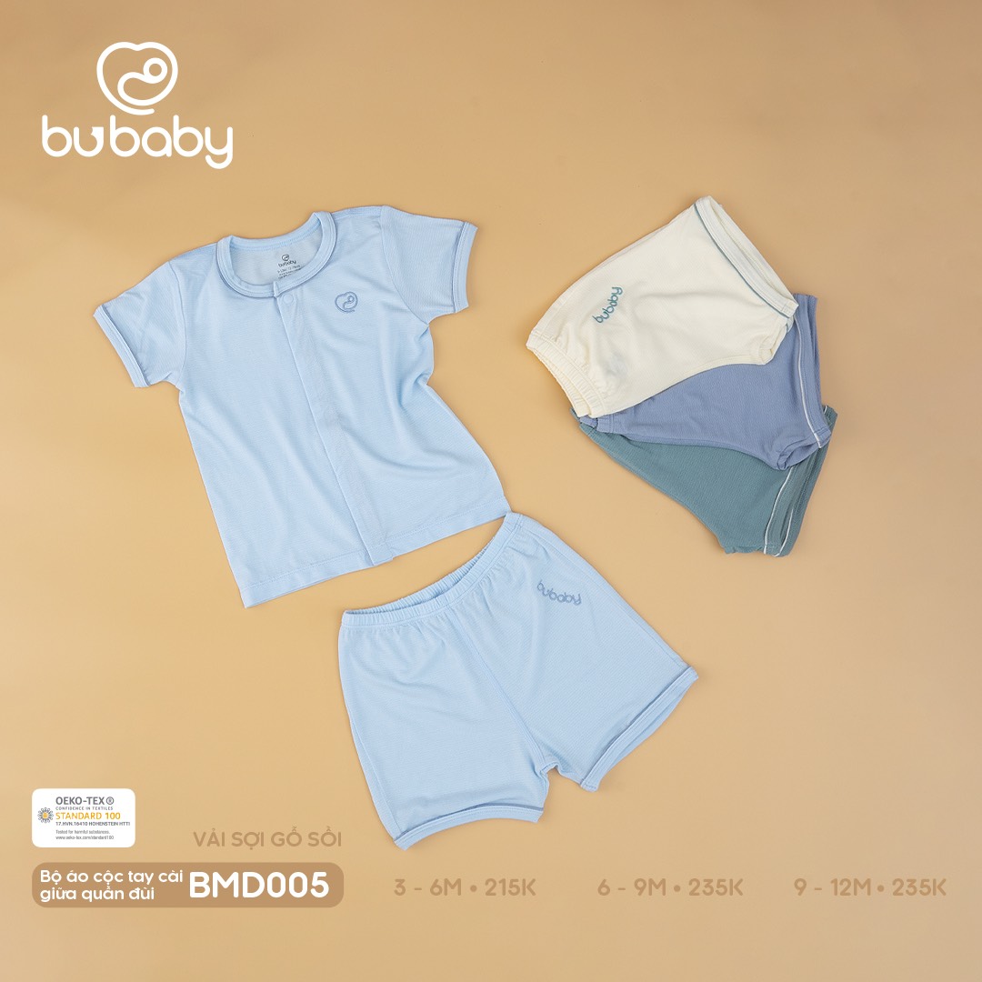 Bu Baby-Bộ áo cộc tay cài giữa, quần đùi - 9-12M - Blue - Cổ vịt