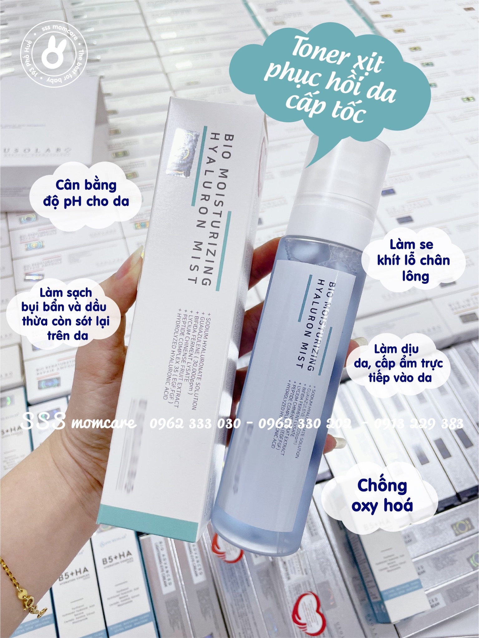 Nước hoa hồng Usolab Bio Moistiririning Hyaluron Mist 150ml