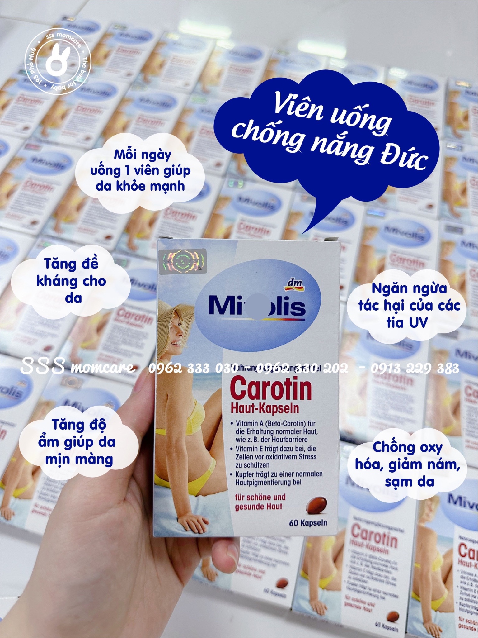 Viên uống chống nắng Mivolis Carotin 60v