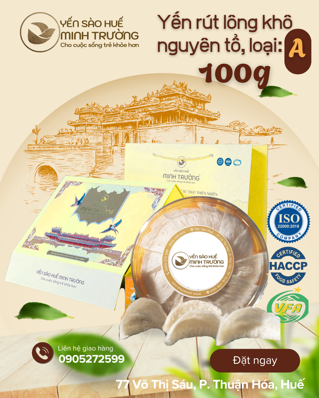 YẾN RÚT LÔNG KHÔ NGUYÊN TỔ - Hộp 100g