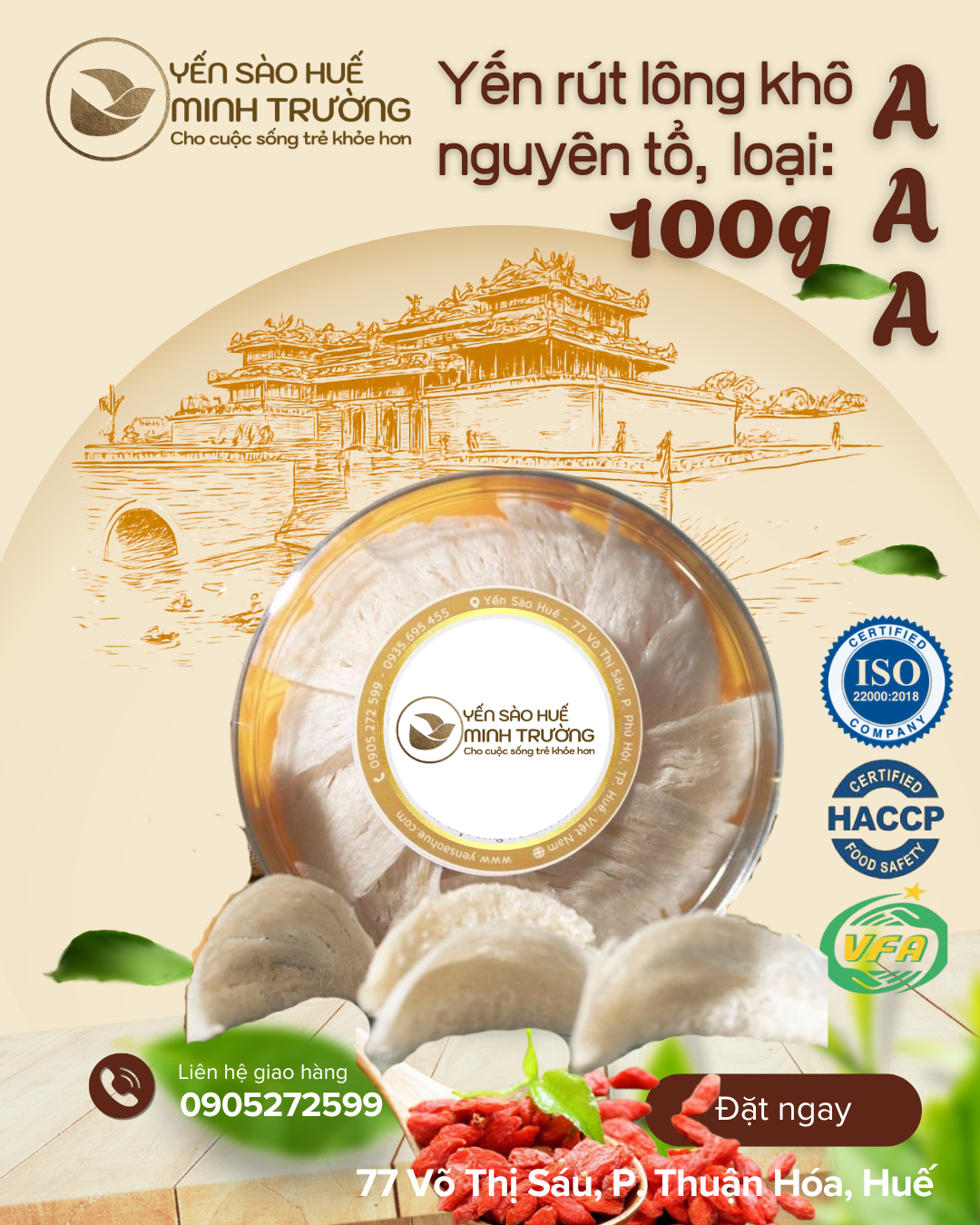 YẾN RÚT LÔNG KHÔ NGUYÊN TỔ - Hộp 100g