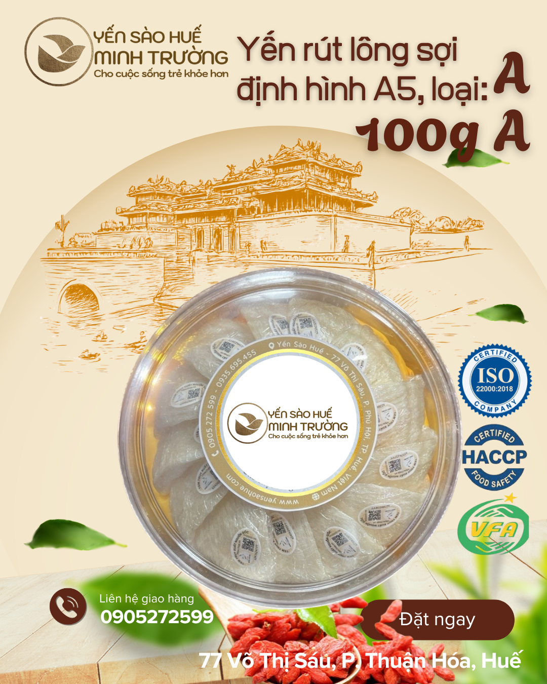 YẾN TINH CHẾ ĐỊNH HÌNH A5 - HỘP 100G
