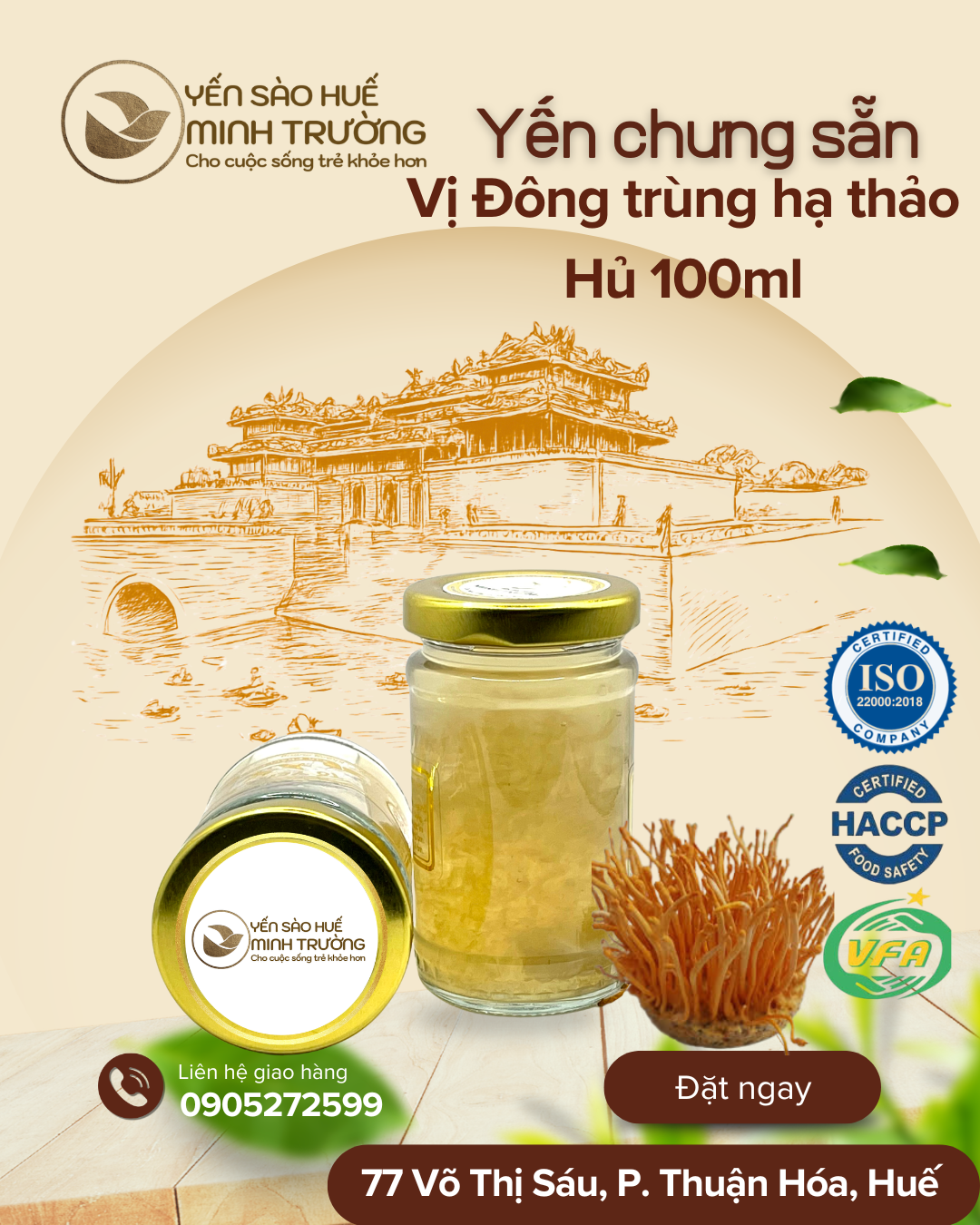 Yến chưng sẵn hủ 100ml vị Đông trùng hạ thảo