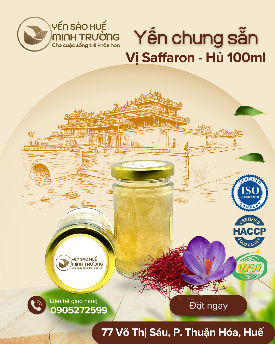 Yến chưng sẵn hủ 100ml vị Hoa nghệ tây