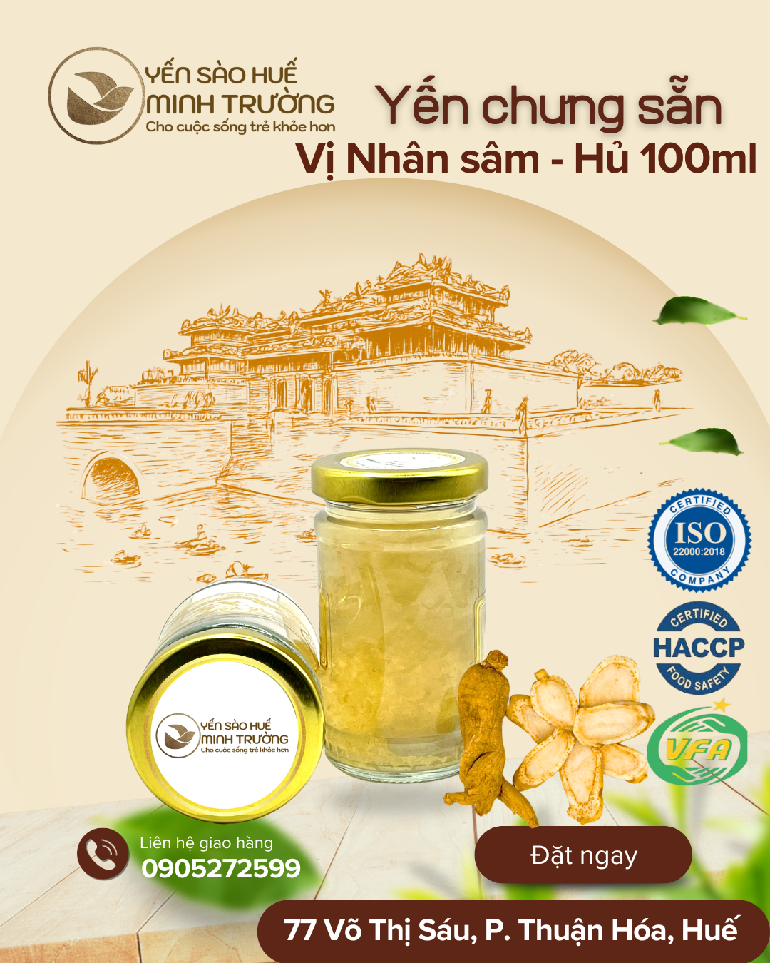 Yến chưng sẵn hủ 100ml vị Nhân sâm