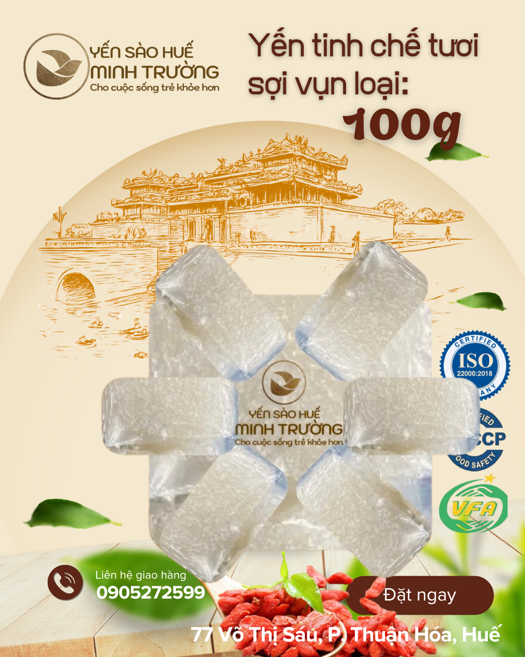 YẾN TƯƠI TINH CHẾ VỤN 100g