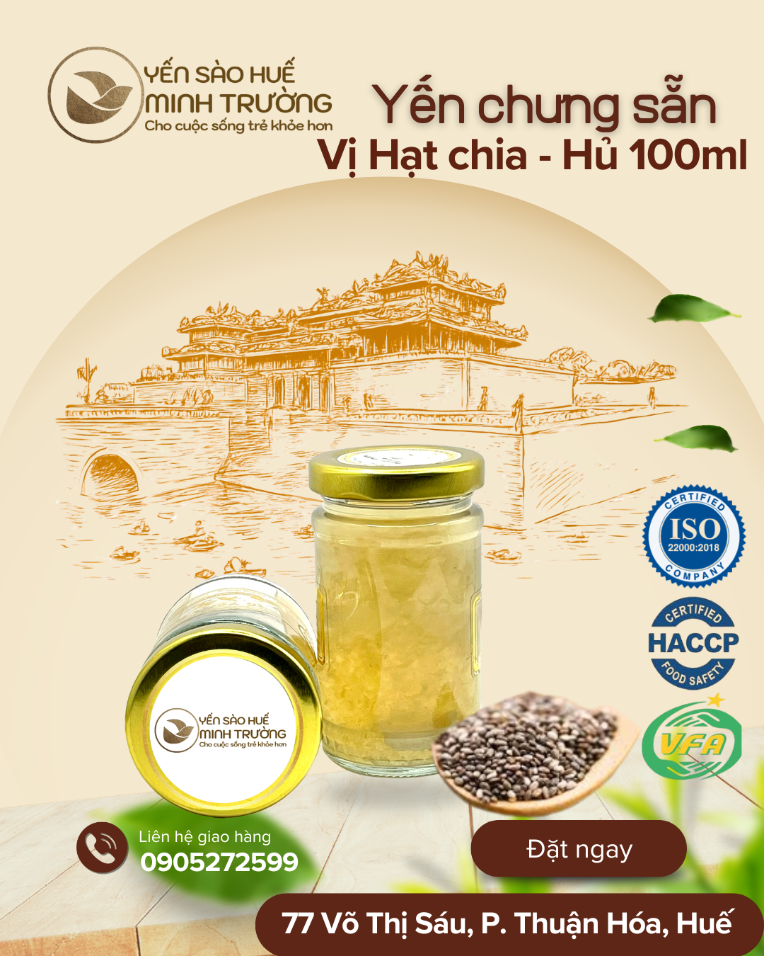 Yến chưng sẵn hủ 100ml vị Hạt chia