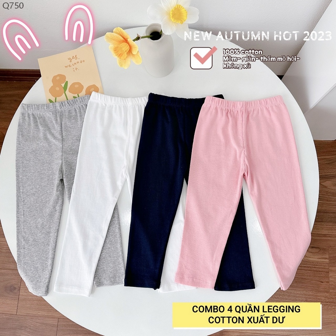 Q750- Combo 4 Quần Legging Cotton Xuất Dư