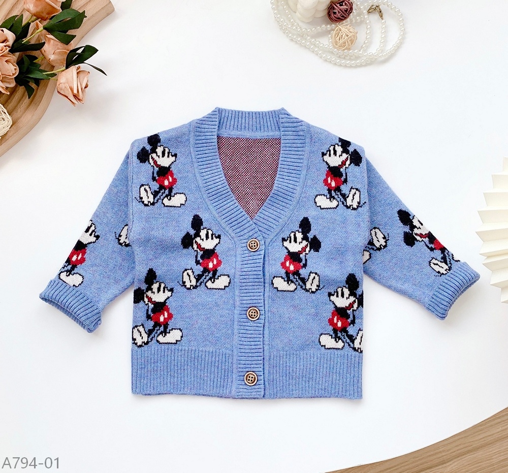 A794-01- Áo Len Họa Tiết Mickey Xanh-80(8-11kg)