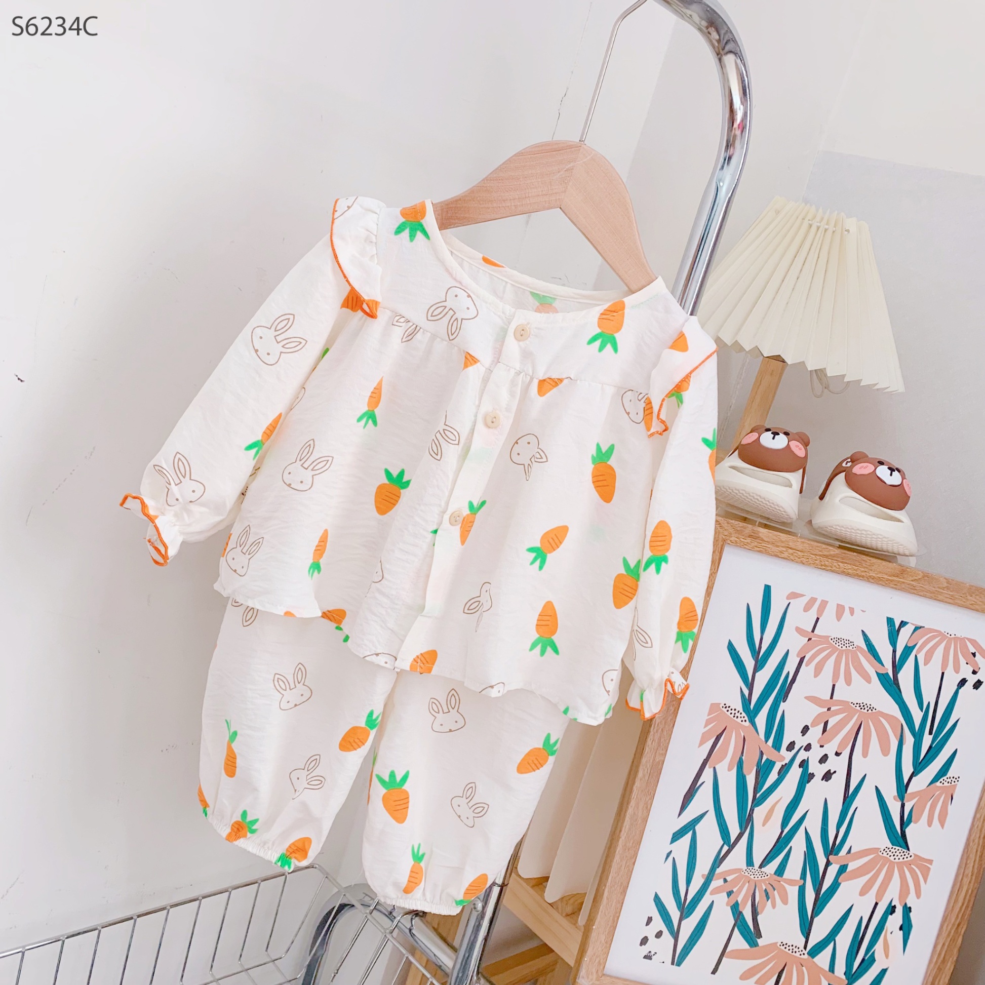 S6234C- Set Pijama Đũi Tay Lỡ Thỏ Cà Rốt-1(8-10kg)