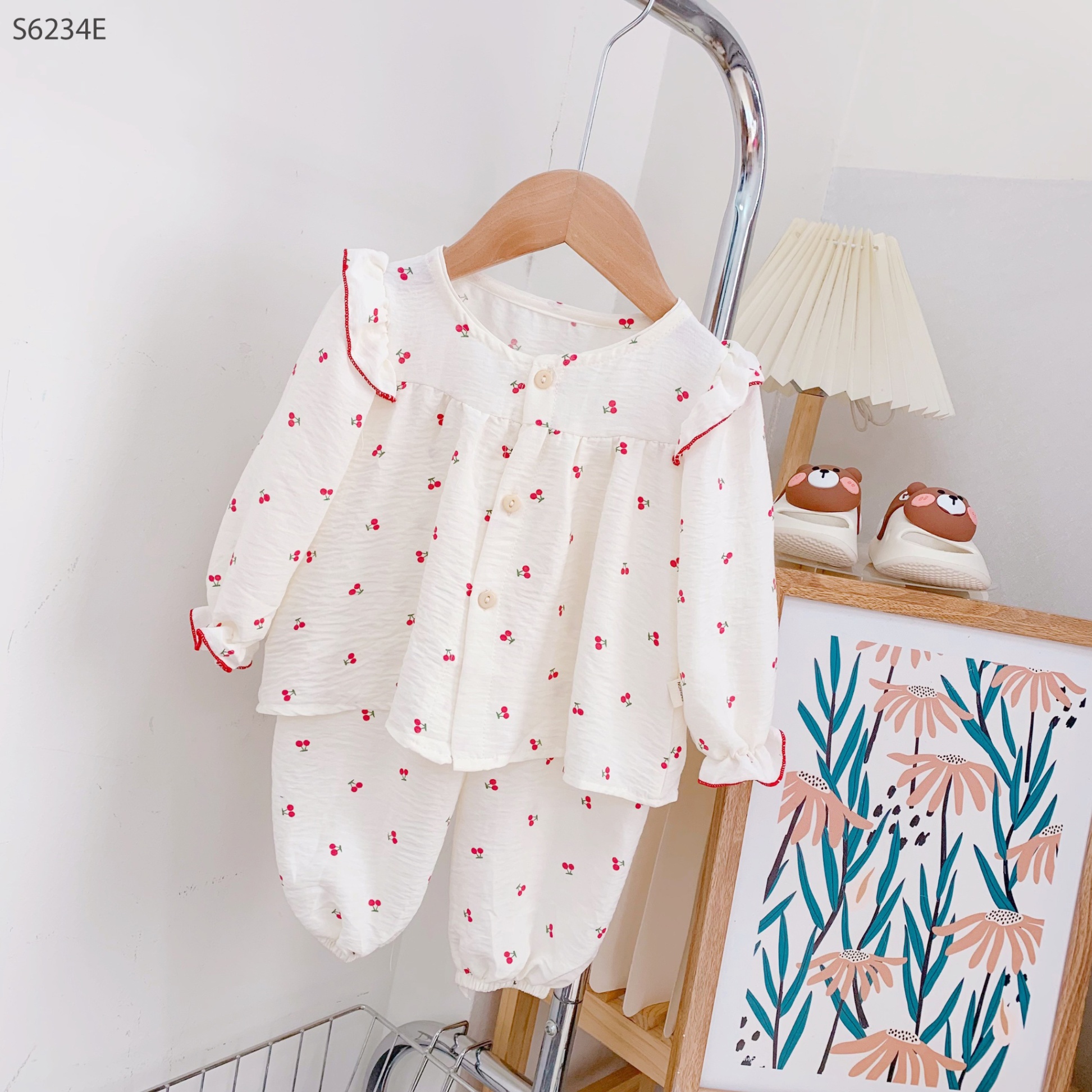 S6234E- Set Pijama Đũi Tay Lỡ Cherry-1(8-10kg)