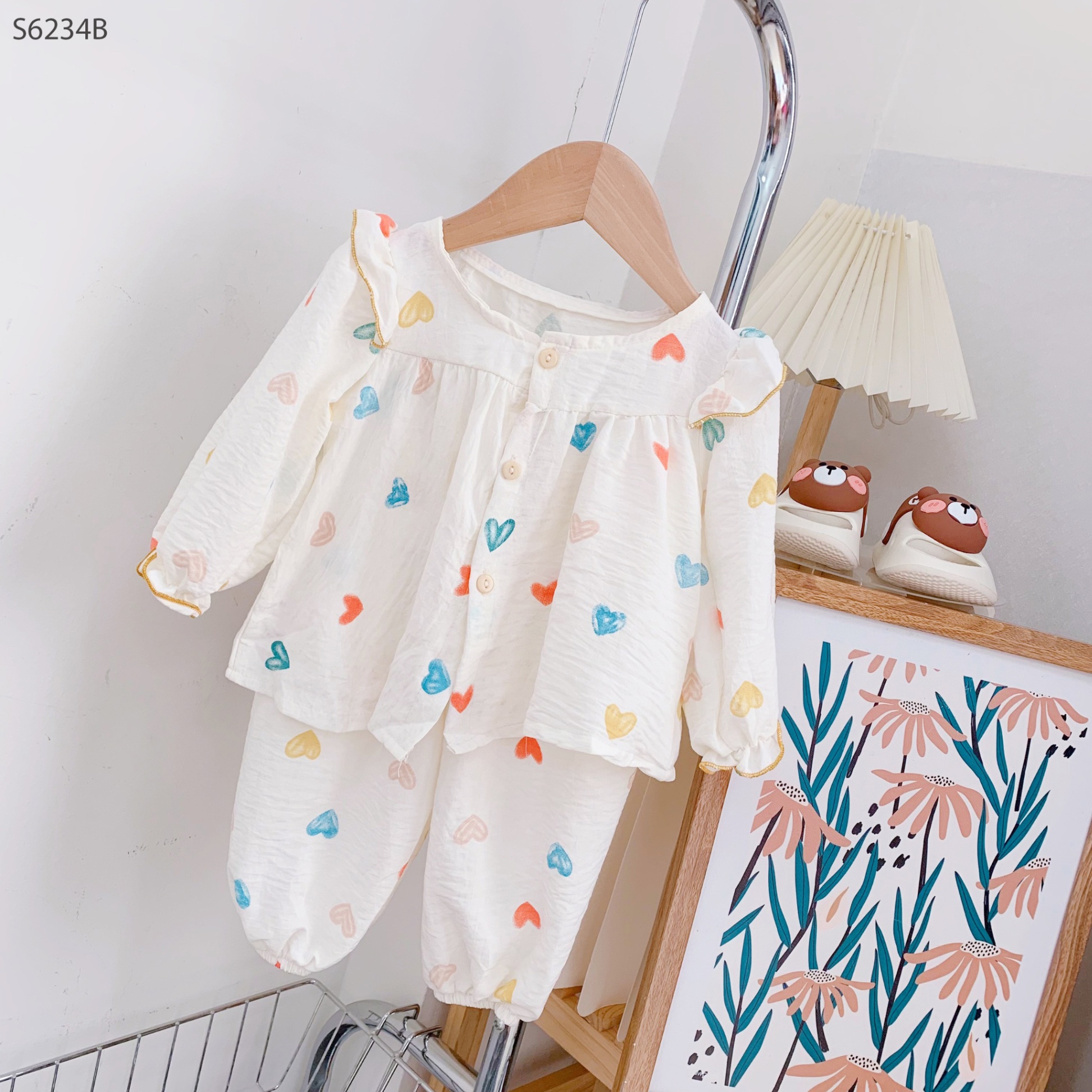 S6234B- Set Pijama Đũi Tay Lỡ Trái Tim-1(8-10kg)