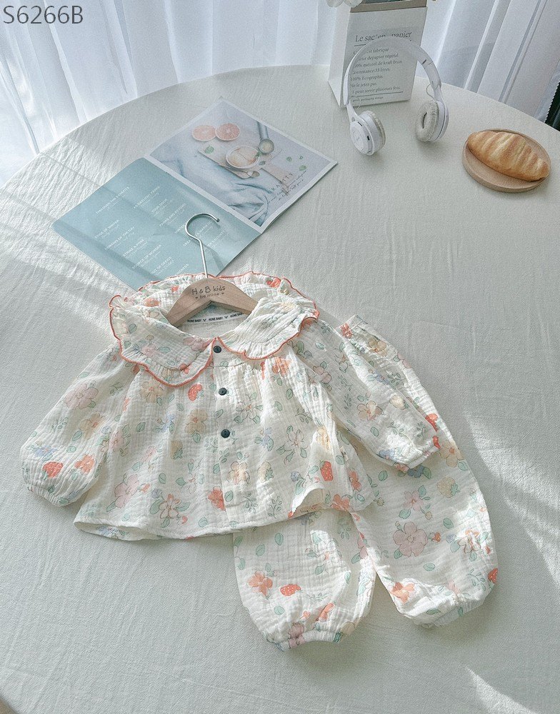 S6266B- Set Pijama Cổ Bèo Hoa Dâu-1(8-10kg)