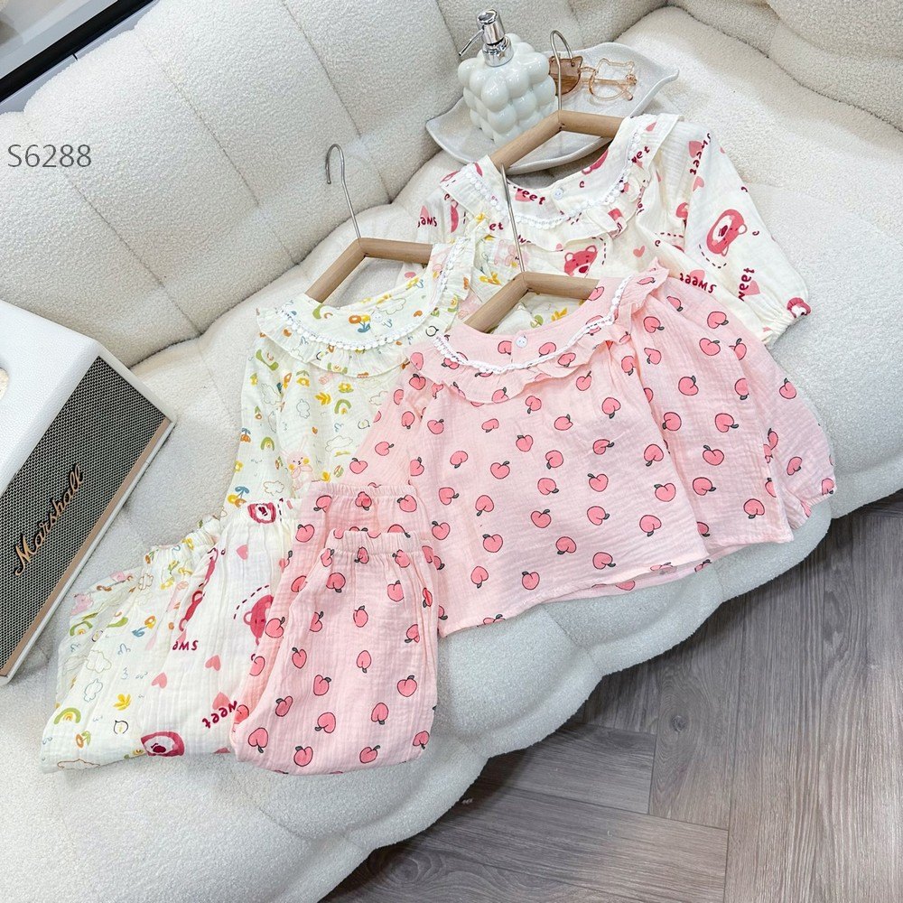 S6288- Bộ Pijama Xô Muslin Cổ Bèo