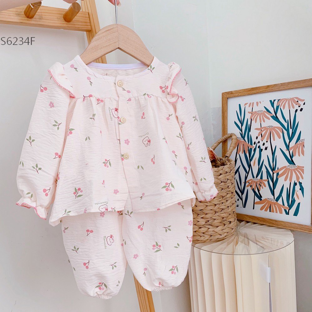 S6234F- Set Pijama Đũi Tay Lỡ Thỏ Cherry Romautic-1(8-10kg)