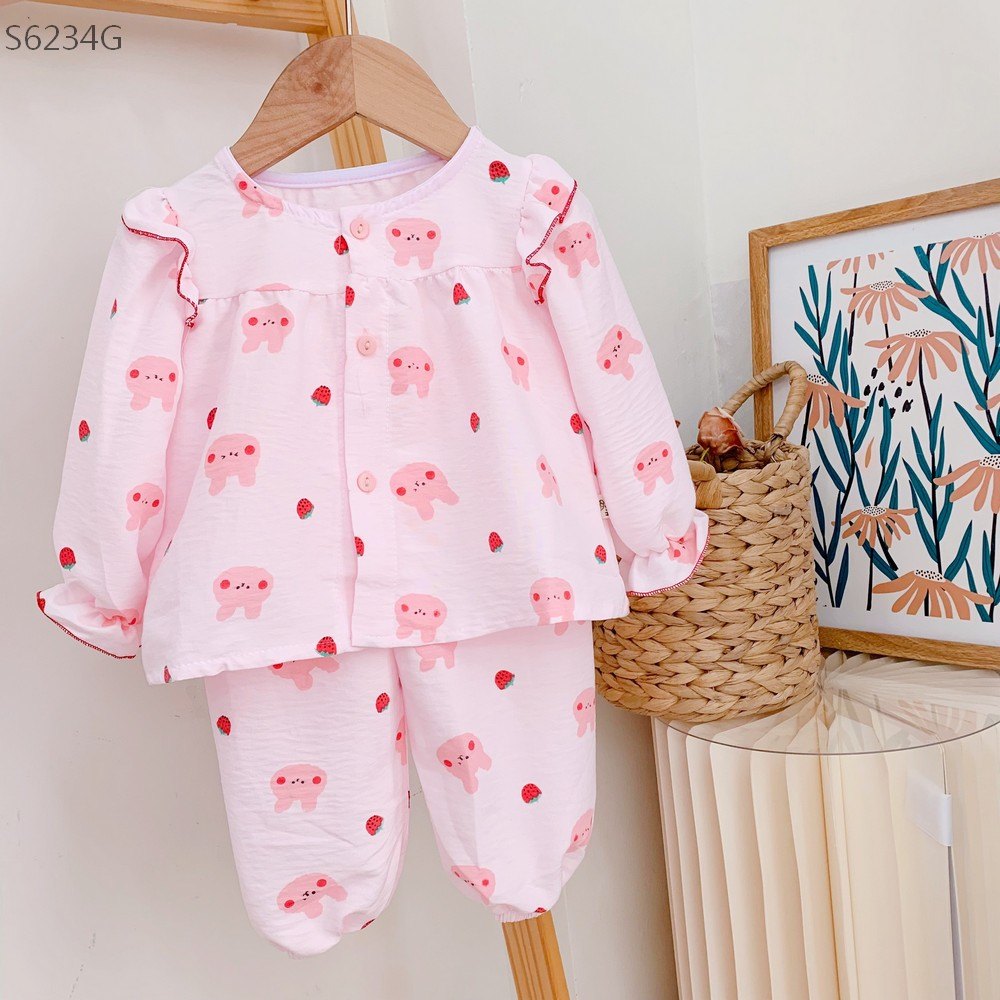 S6234G- Set Pijama Đũi Tay Lỡ Thỏ Dâu Hồng-1(8-10kg)