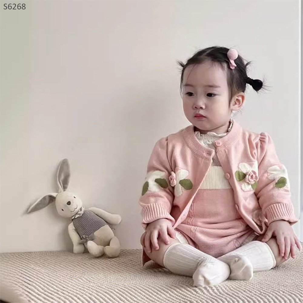 S6268- Set Áo Cardigan Kèm Bodysuit Hồng Đính Hoa