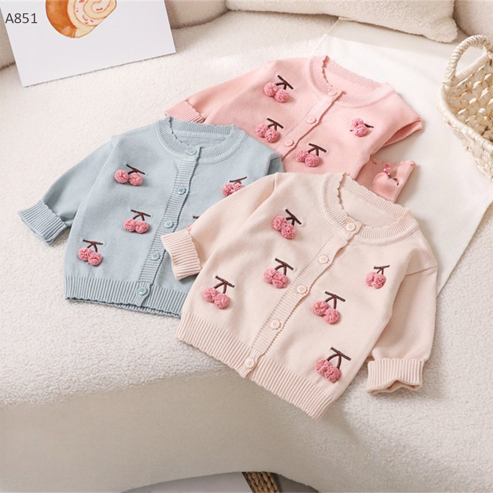 A851- Áo Cardigan Đính Cherry (Hồng/ Xanh)-()