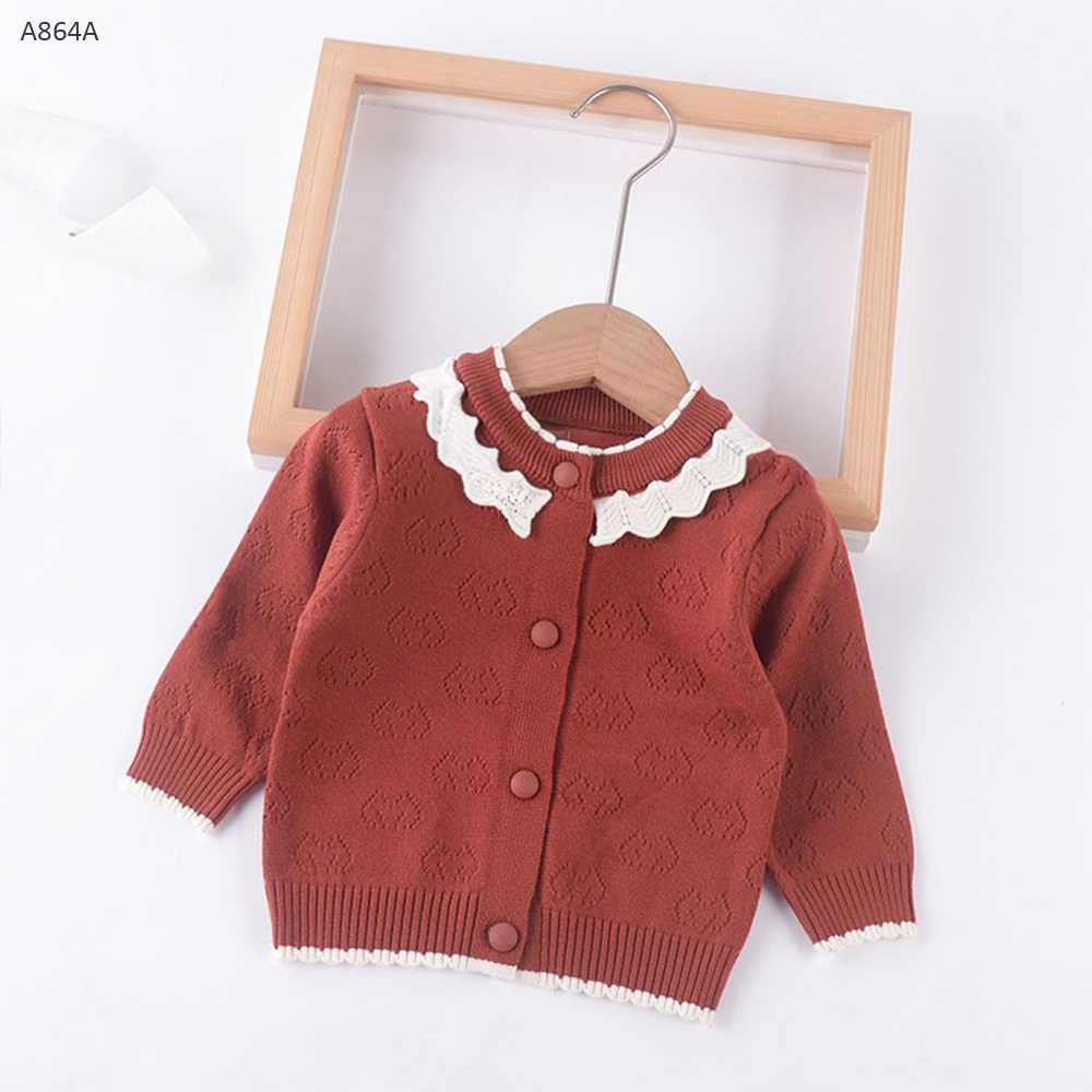 A864A- Áo Cardigan Len Cổ Kem Đỏ-66(6-8kg)