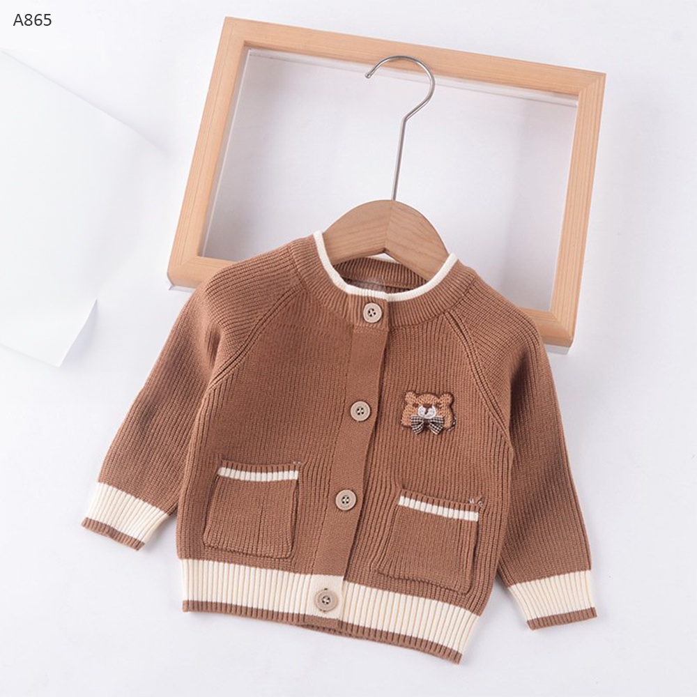 A865- Áo Cardigan Gấu Nâu Viền Kem