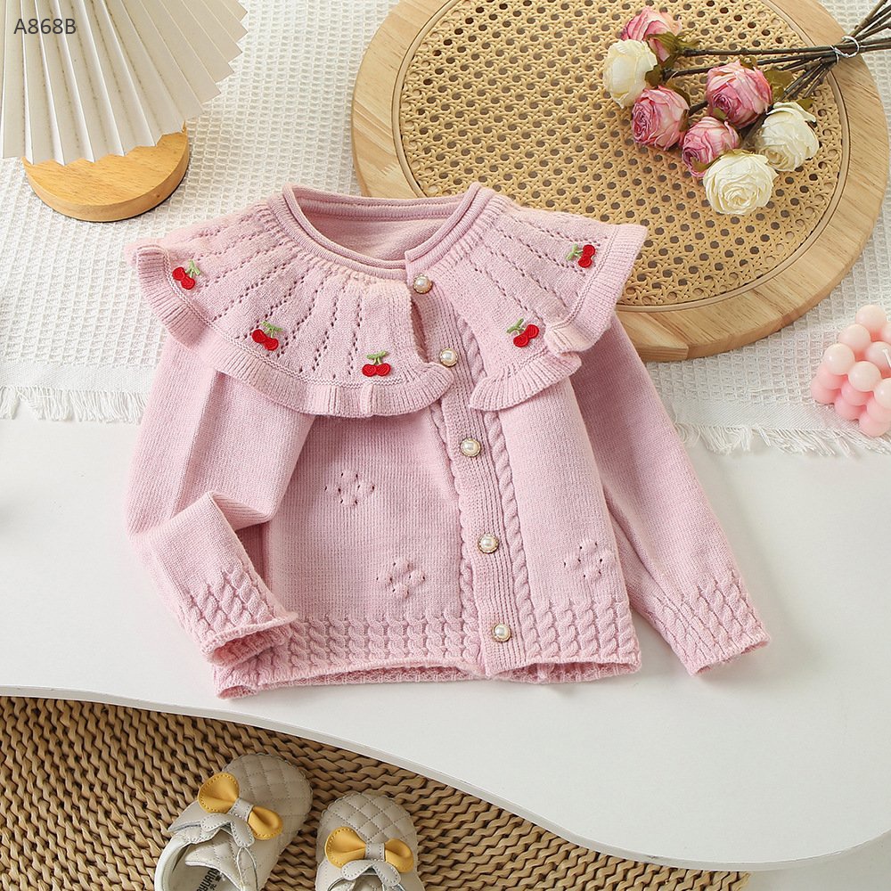 A868B- Áo Cardigan Len Cổ Bèo Cherry Tím-90(10-12kg)