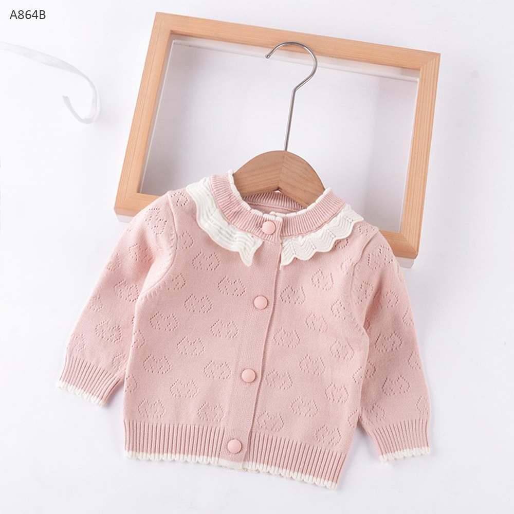 A864B- Áo Cardigan Len Cổ Kem Hồng-66(6-8kg)