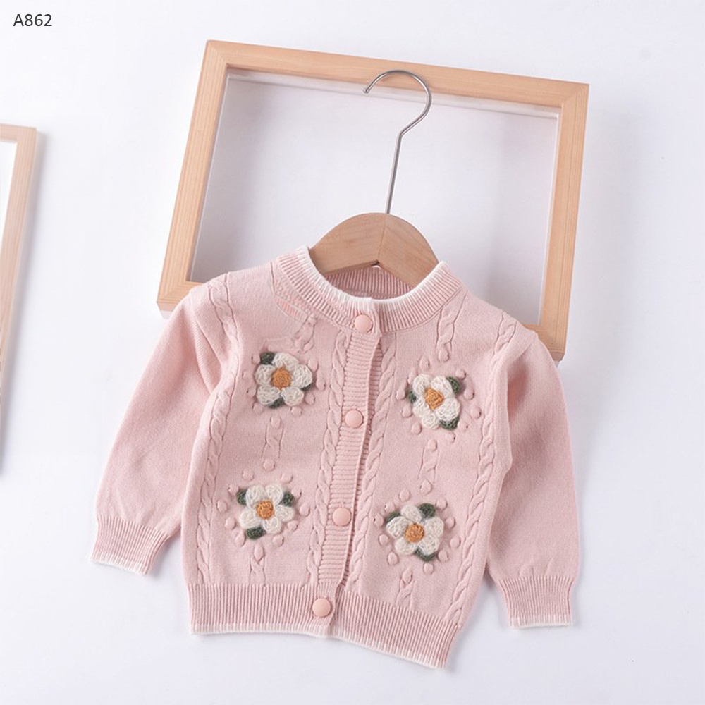 A862- Áo Cardigan Hồng Đính Hoa