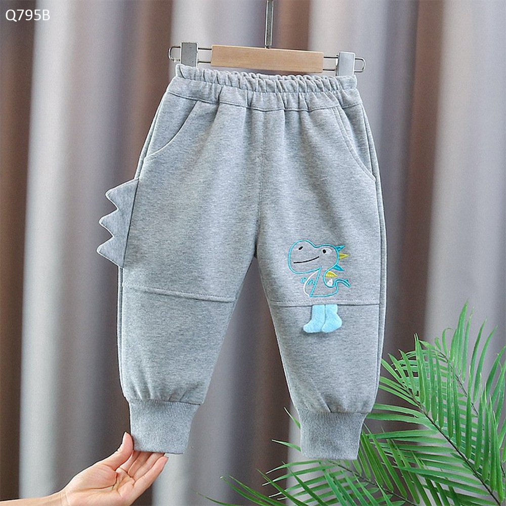 Q795B- Quần Nỉ Jogger Khủng Long Xám-S(9-12kg)