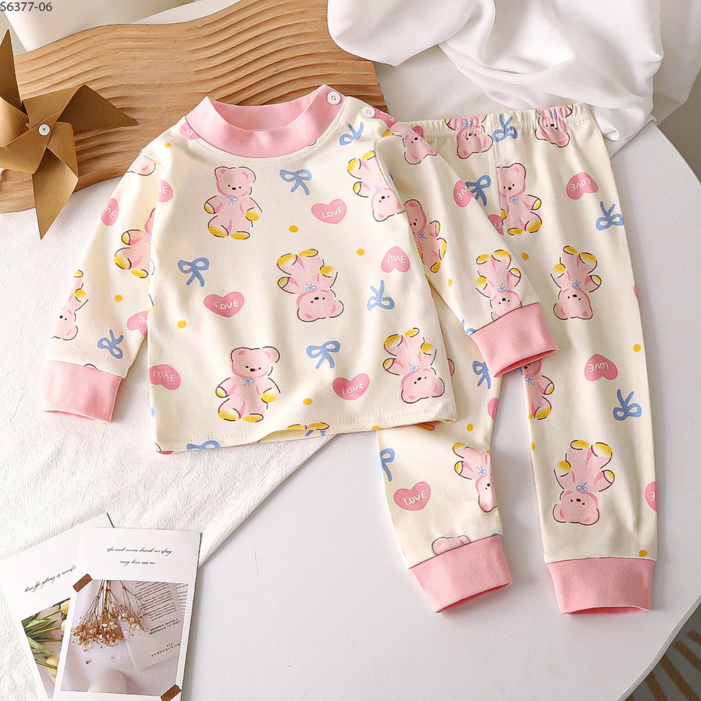 S6377-06- Set Cotton Gấu Nơ Nhiều Màu Cho Bé-73(7-9kg)