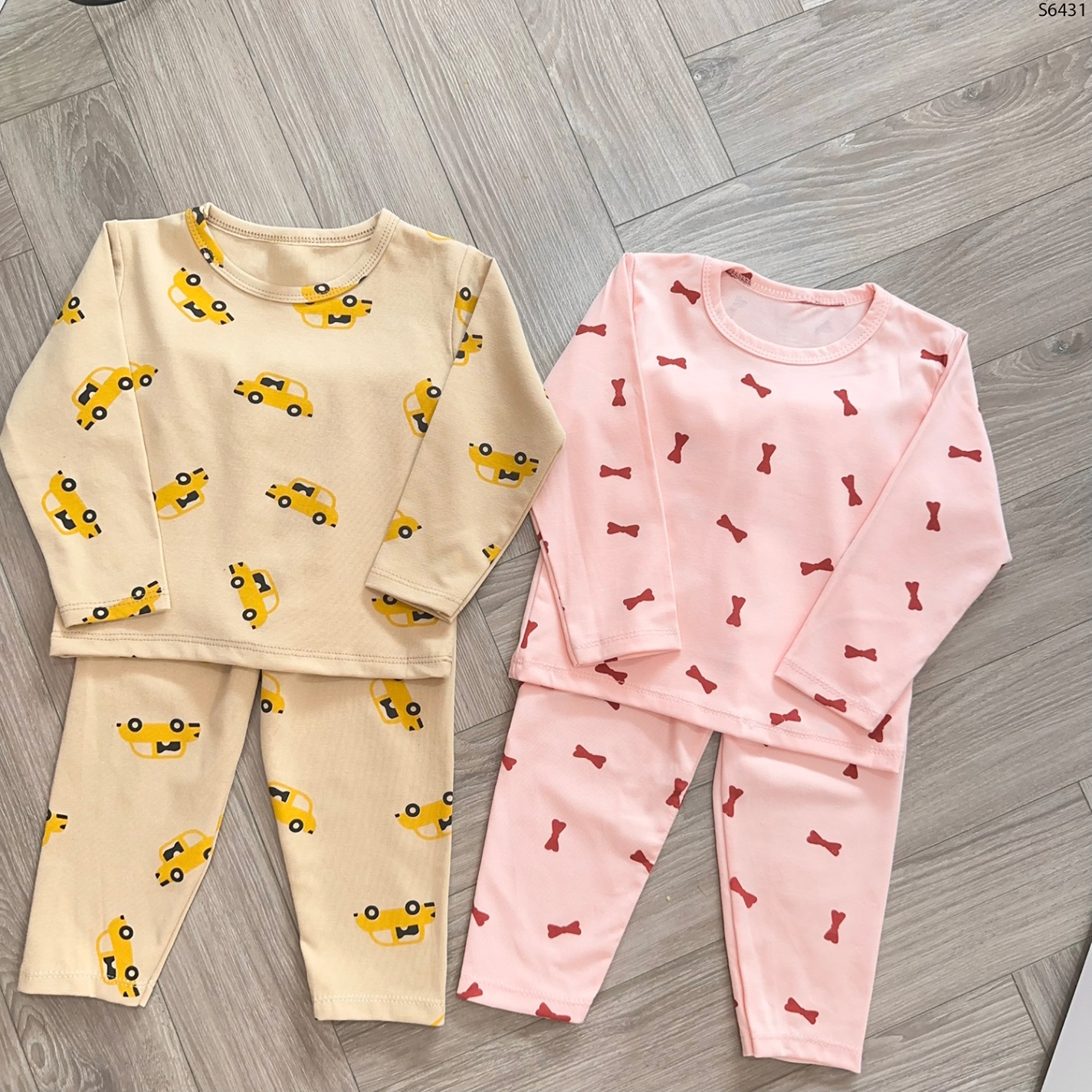 S6431- Set Cotton Họa Tiết Nơ Hồng/ Ô Tô Vàng