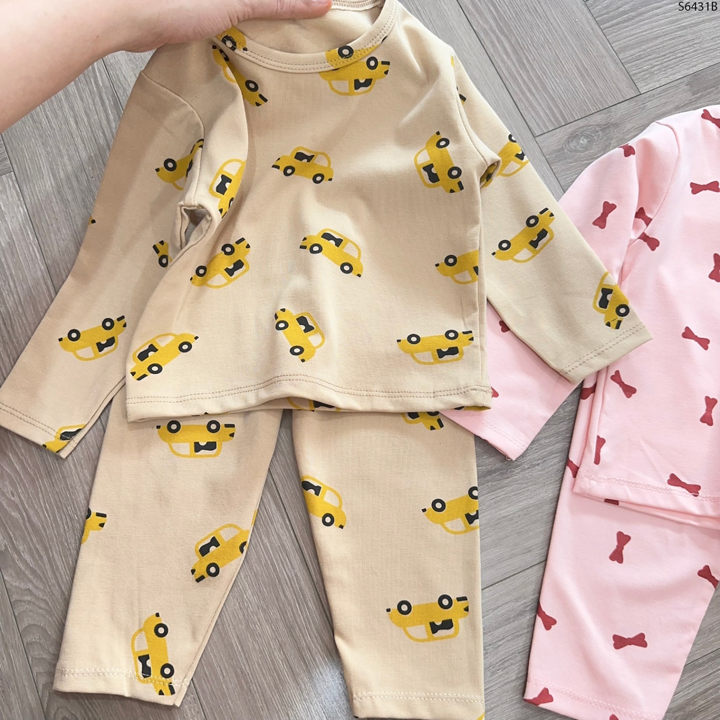 S6431B- Set Cotton Họa Tiết Ô Tô Vàng-1(7-9kg)