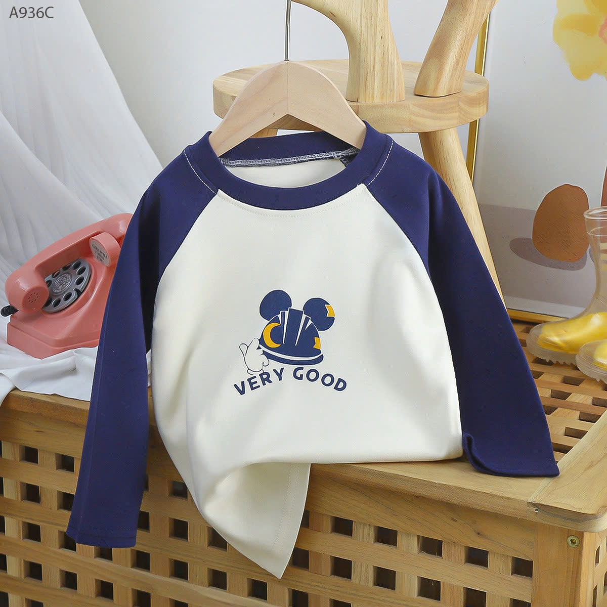 A936C- Áo Nỉ Hoạt Hình Mickey Xanh Than-73(7-9kg)