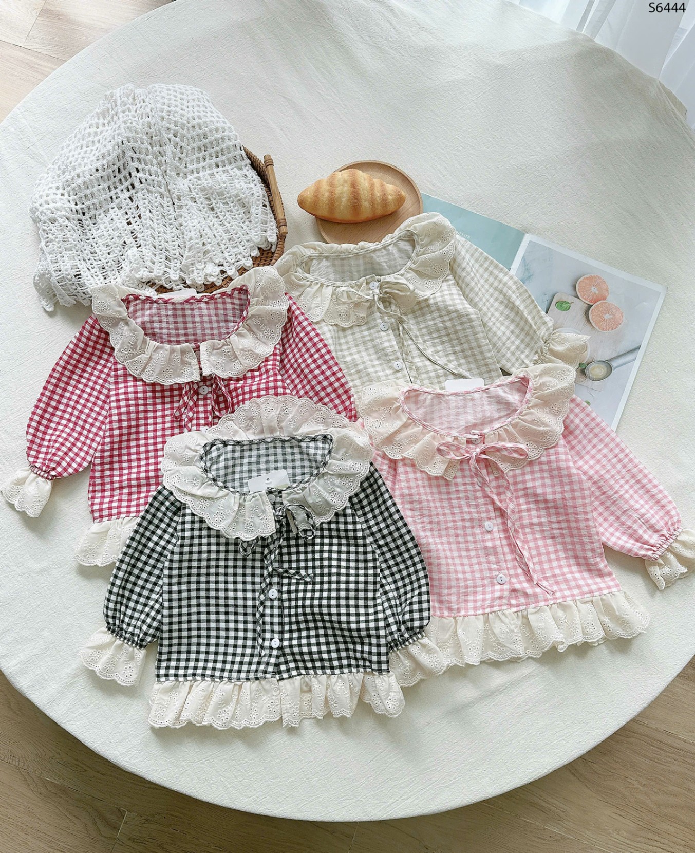 S6444- Set Pijama Kẻ Caro Cổ Bèo