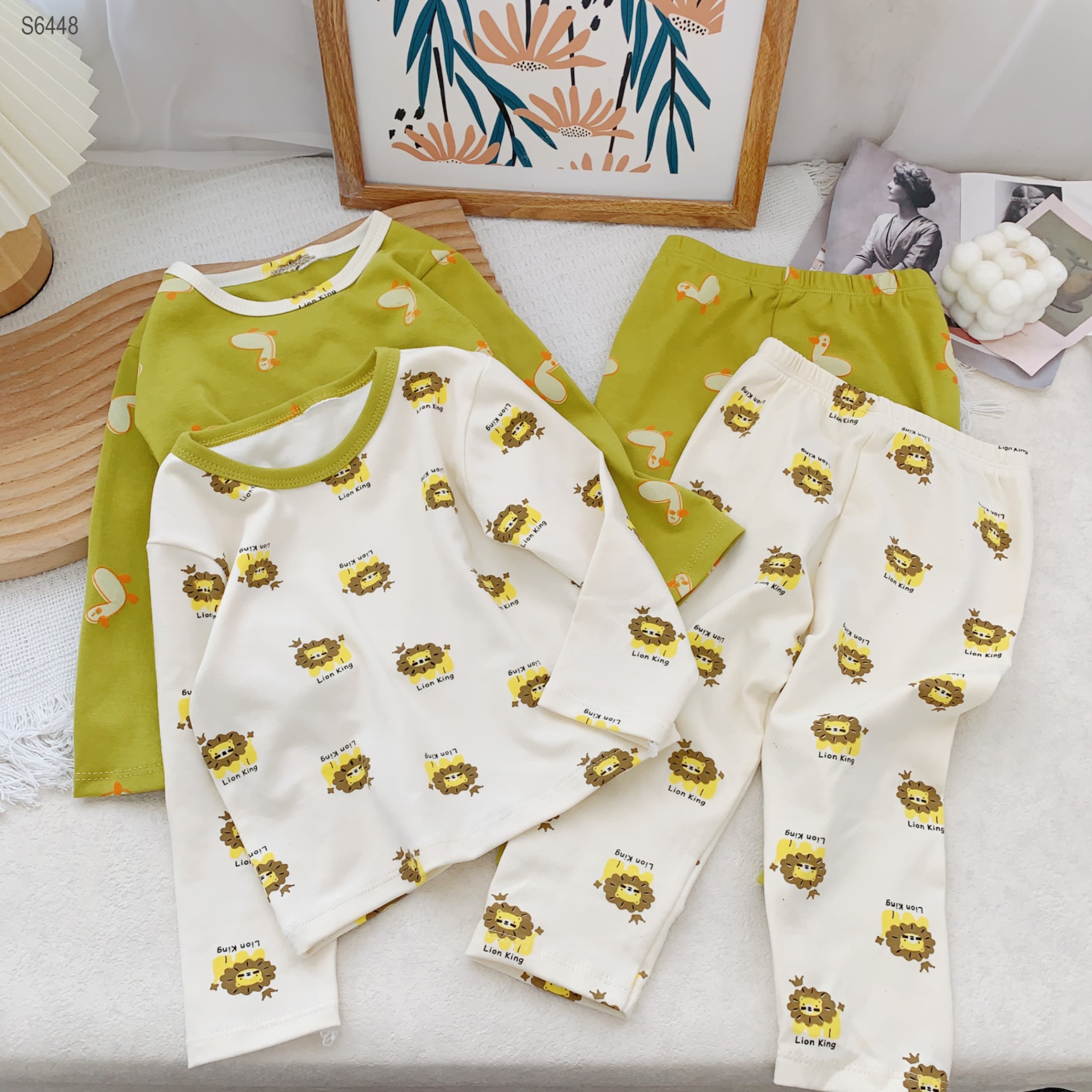 S6448- Set Cotton Hoạ Tiết (Vịt Xanh/ Sư Tử Kem)