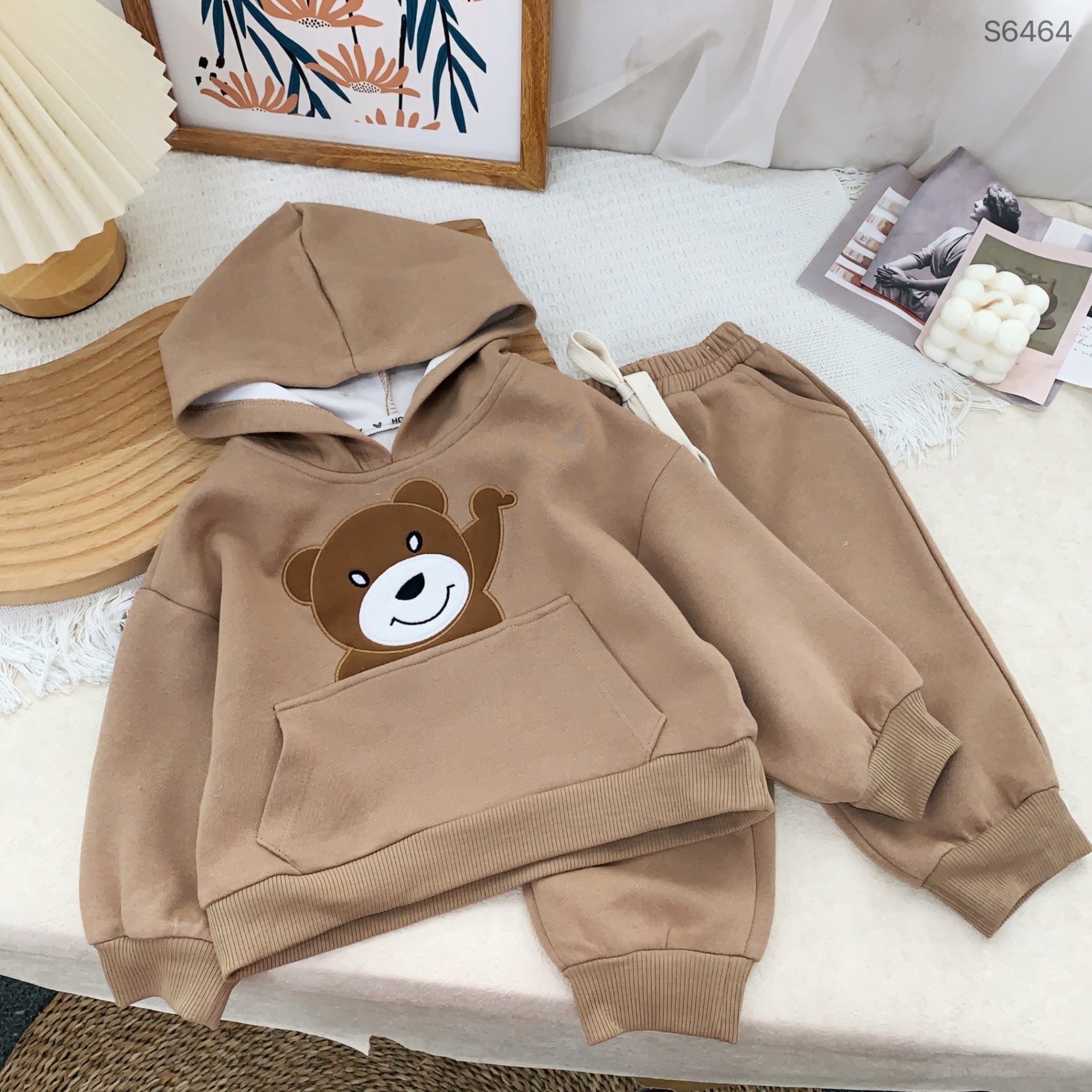 S6464-Set Nỉ Áo Hoodie Gấu Nâu