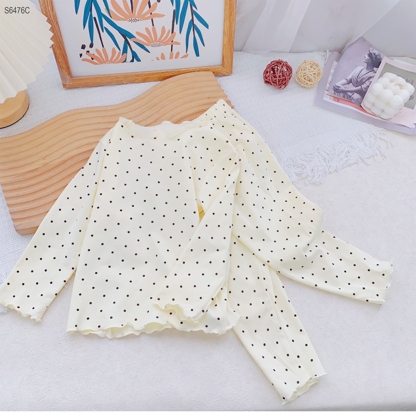 S6476C- Set Cotton Viền Bèo Chấm Bi-1(8-10kg)