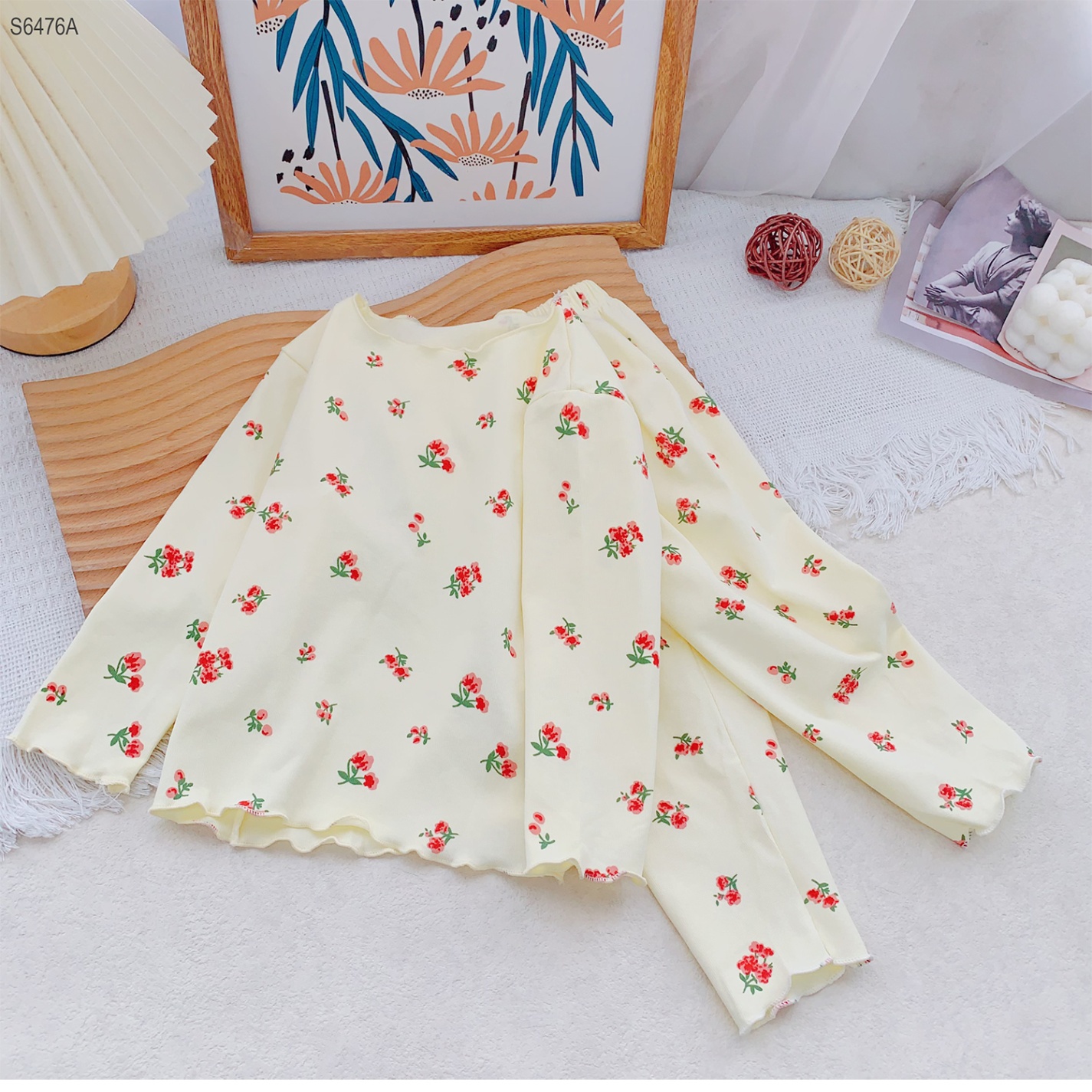 S6476A- Set Cotton Viền Bèo Hoa Nhí Đỏ-1(8-10kg)