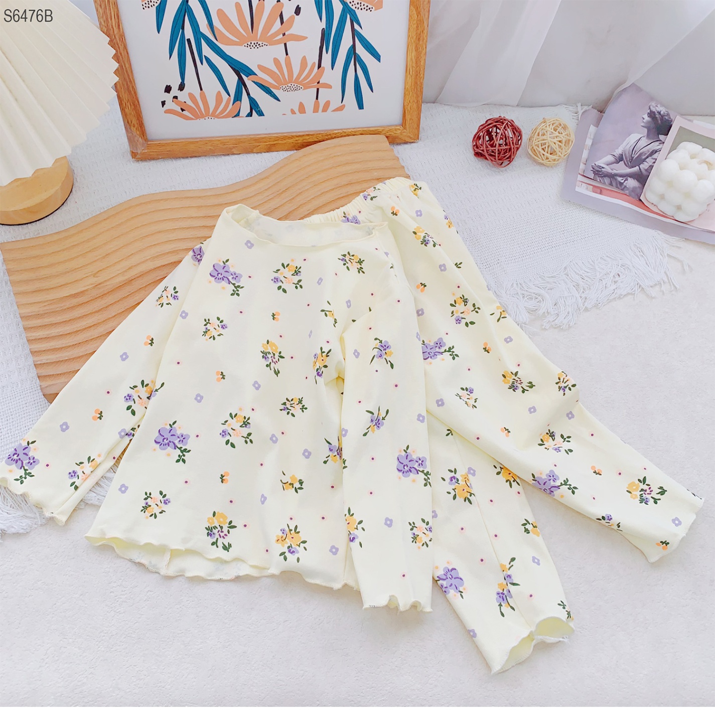 S6476B- Set Cotton Viền Bèo Hoa Nhí Tím -1(8-10kg)