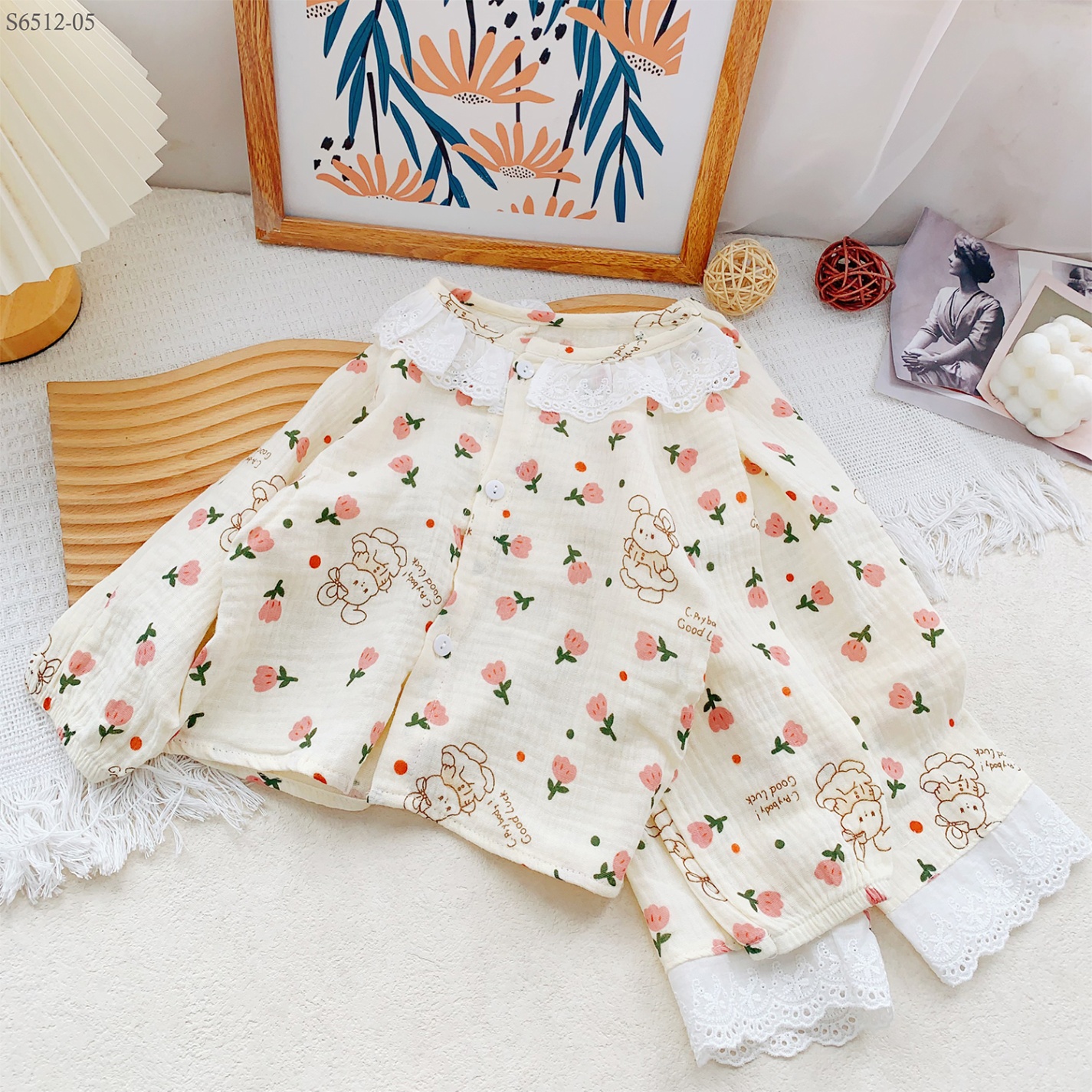 S6512-05- Set Pijama Cổ Ren Thỏ Goodluck-80(8-10kg)