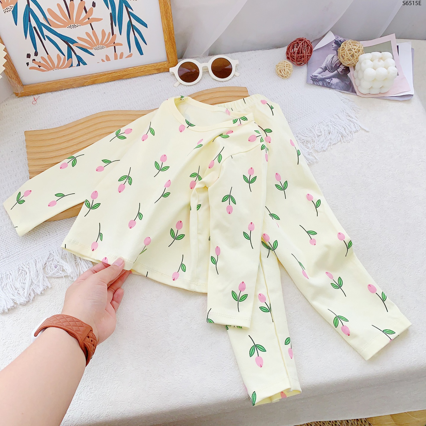 S6515E- Set Cotton Họa Tiết Hoa Lá Hồng-80(8-10kg)