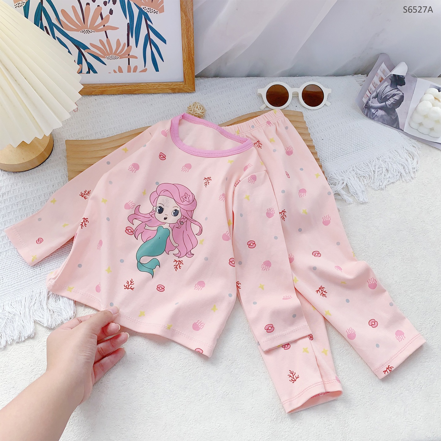 S6527A- Set Cotton Họa Tiết Tiên Cá-80(8-10kg)