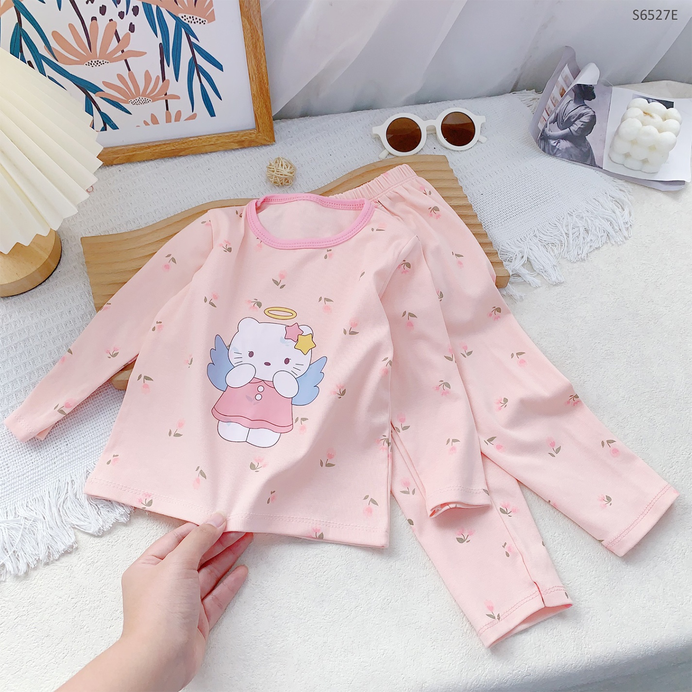 S6527E- Set Cotton Họa Tiết Kitty Hồng-80(8-10kg)