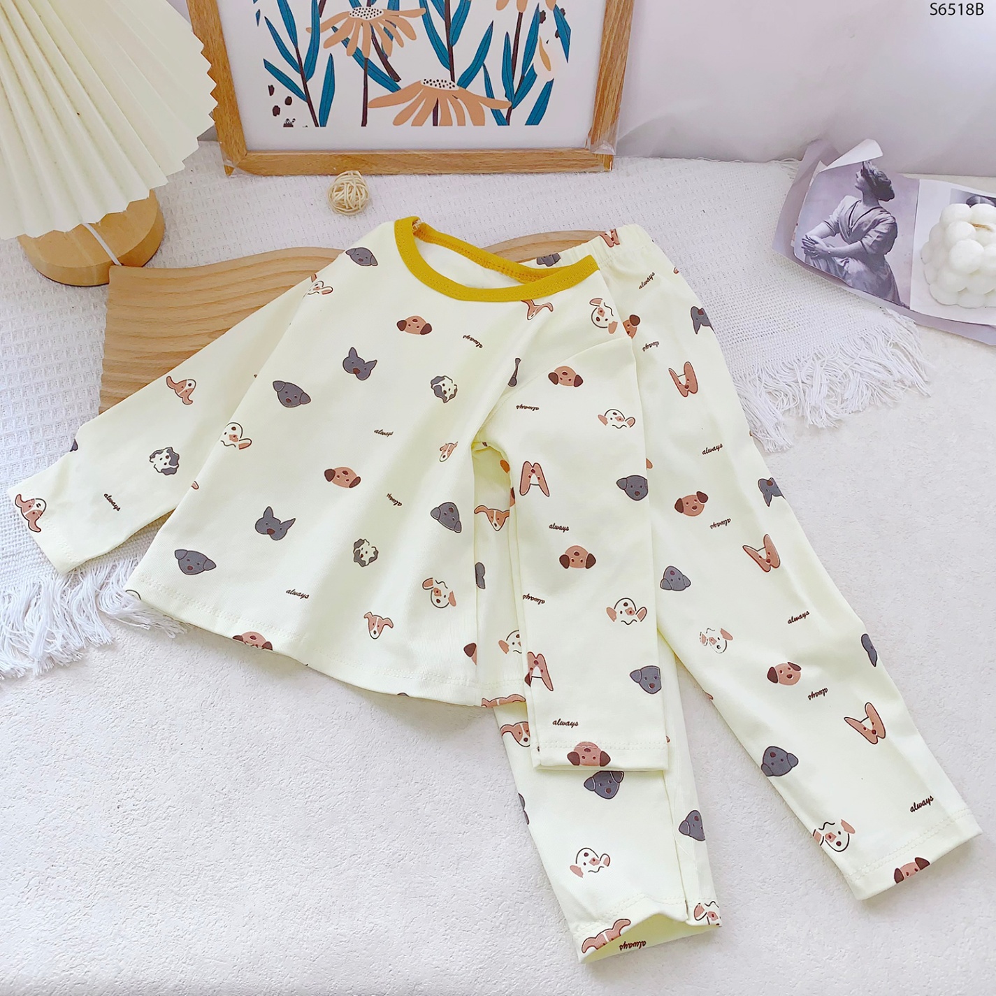 S6518B- Set Cotton Họa Tiết Cún Kem-80(8-10kg)